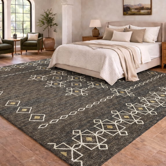 Addison Rugs Dream Shag Premium Machine Washable Transitional Tribal, Boho Brown Rectangle Rug, 3' x 5'