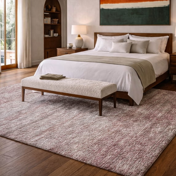 Addison Rugs Dream Shag Premium Machine Washable Transitional Horizontal Bars Burgundy Rectangle Rug, 5' x 7'6"