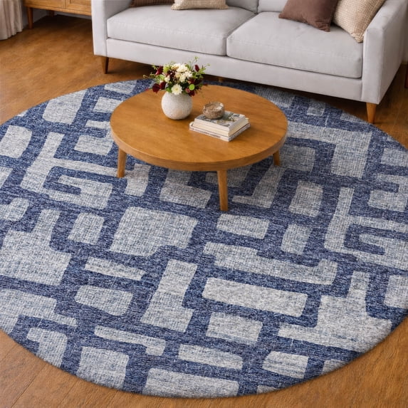 Addison Rugs Dream Shag Premium Machine Washable Transitional Contemporary Blue Round Rug, 8' x 8'