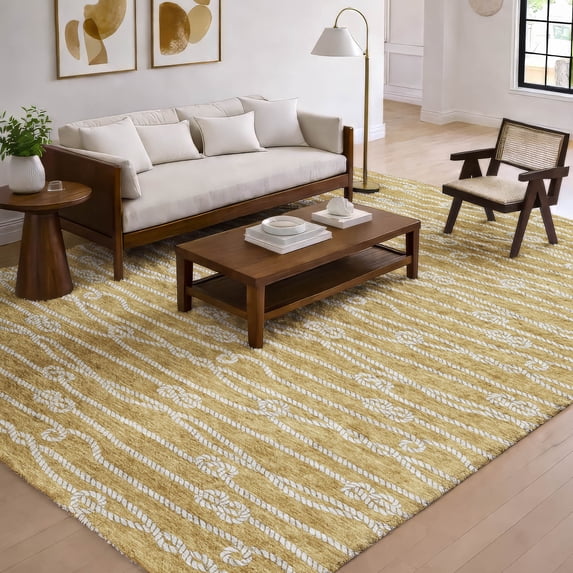 Addison Rugs Dream Shag Premium Machine Washable Transitional Rope Gold Rectangle Rug, 5' x 7'6"