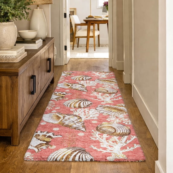 Addison Rugs Dream Shag Premium Machine Washable Transitional Shells Peach Runner Rug, 2'3" x 7'6"