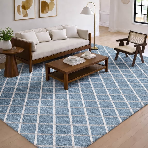 Addison Rugs Dream Shag Premium Machine Washable Transitional Lattice Sky Rectangle Rug, 9' x 12'