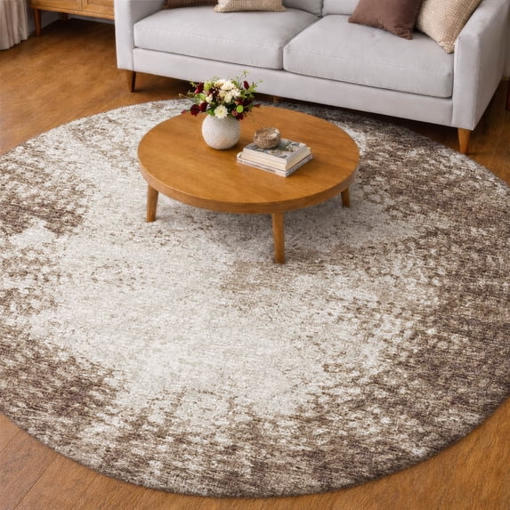 Addison Rugs Dream Shag Premium Machine Washable Transitional Abstract Brown Round Rug, 8' x 8'