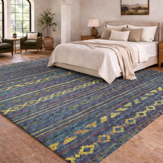 Addison Rugs Dream Shag Premium Machine Washable Transitional Tribal, Diamond Multi Rectangle Rug, 3' x 5'