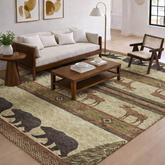 Addison Rugs Dream Shag Premium Machine Washable Transitional Bear/moose Cutouts Brown Rectangle Rug, 3' x 5'