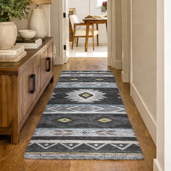 Addison Rugs Dream Shag Premium Machine Washable Transitional Aztec Midnight Runner Rug, 2'3" x 7'6"