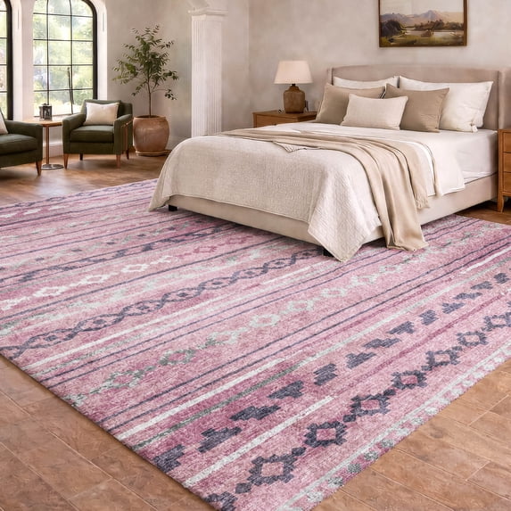 Addison Rugs Dream Shag Premium Machine Washable Transitional Tribal, Diamond Pink Rectangle Rug, 9' x 12'