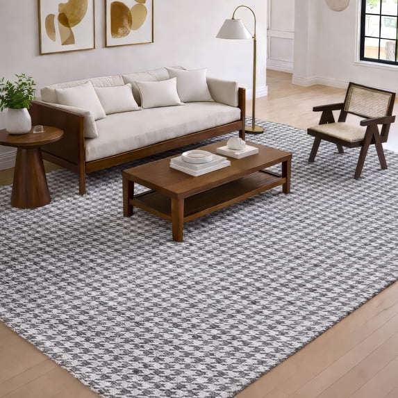 Addison Rugs Dream Shag Premium Machine Washable Transitional Houndstooth Gray Rectangle Rug, 8' x 10'