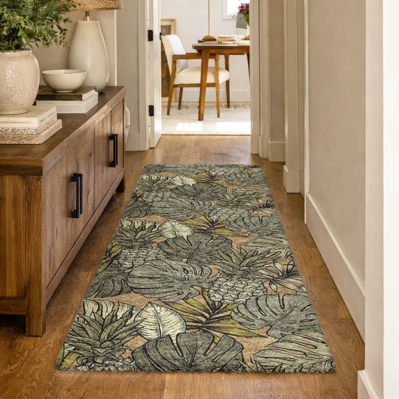 Addison Rugs Dream Shag Premium Machine Washable Transitional Leaves & Pineapples Baja Runner Rug, 2'3" x 7'6"