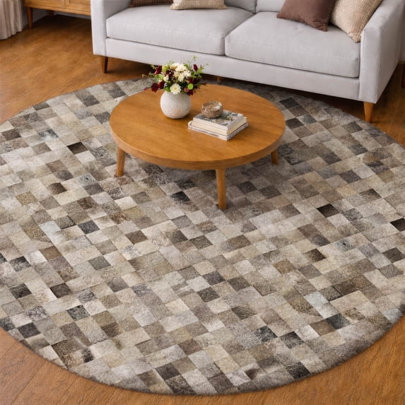 Addison Rugs Dream Shag Premium Machine Washable Transitional Small Boxes Gray Round Rug, 8' x 8'