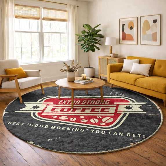 Addison Rugs Dream Shag Premium Machine Washable Transitional Coffee Sign Midnight Round Rug, 8' x 8'