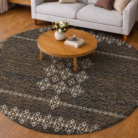 Addison Rugs Dream Shag Premium Machine Washable Transitional Tribal, Boho Brown Round Rug, 8' x 8'