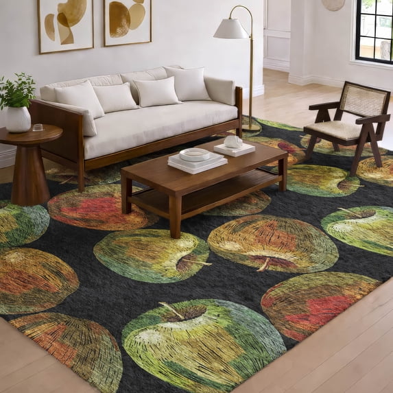 Addison Rugs Dream Shag Premium Machine Washable Transitional Apples Midnight Rectangle Rug, 3' x 5'