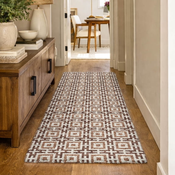 Addison Rugs Dream Shag Premium Machine Washable Transitional Modern Squares Paprika Runner Rug, 2'3" x 7'6"