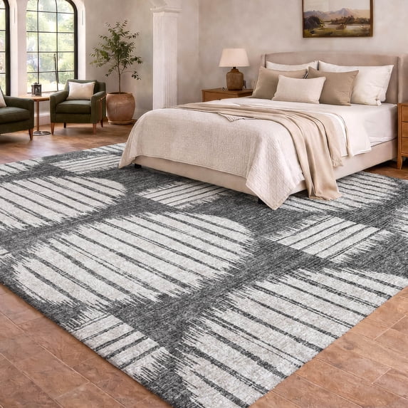 Addison Rugs Dream Shag Premium Machine Washable Transitional Geo, Circles Gray Rectangle Rug, 9' x 12'
