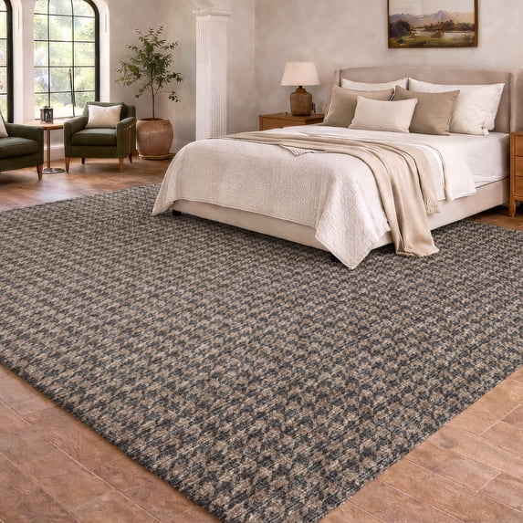 Addison Rugs Dream Shag Premium Machine Washable Transitional Houndstooth Chocolate Rectangle Rug, 3' x 5'