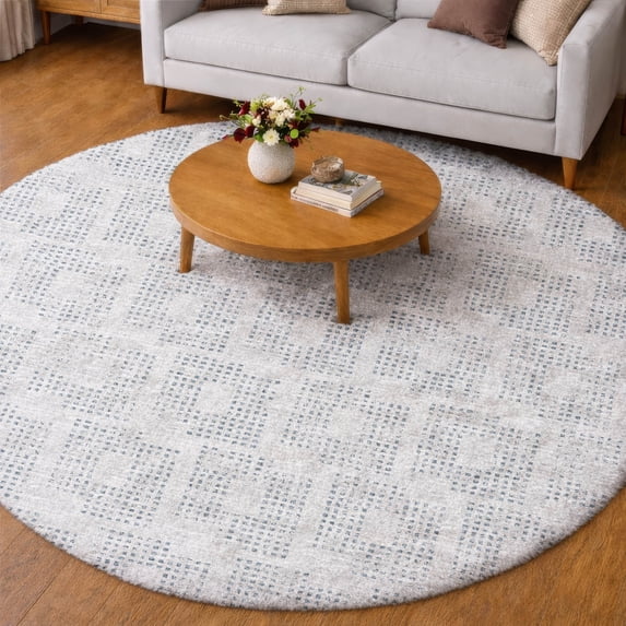 Addison Rugs Dream Shag Premium Machine Washable Transitional Squares Silver Round Rug, 8' x 8'