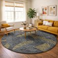thumbnail image 1 of Addison Rugs Dream Shag Premium Machine Washable Transitional Tropical, Leaves, Botanical Gray Round Rug, 8' x 8', 1 of 8