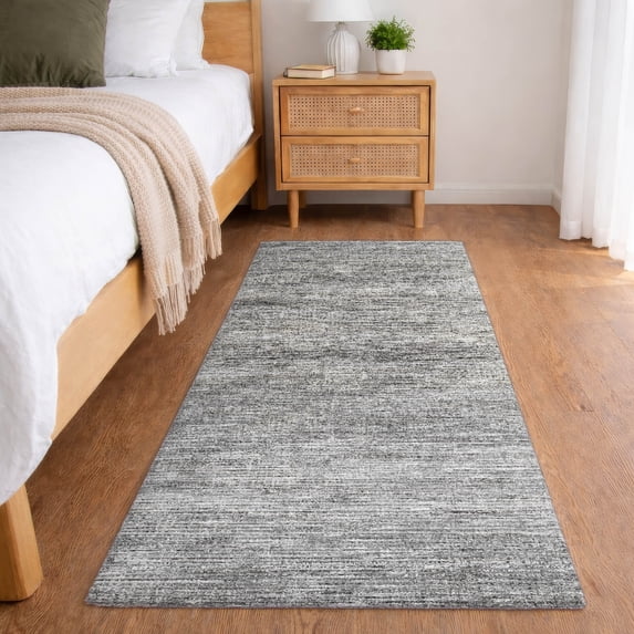Addison Rugs Dream Shag Premium Machine Washable Transitional Horizontal Bars Silver Runner Rug, 2'3" x 7'6"
