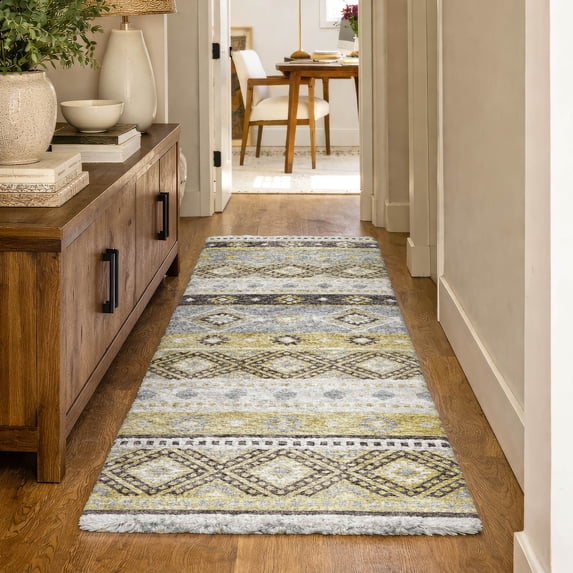 Addison Rugs Dream Shag Premium Machine Washable Transitional Tribal, Diamond Gilded Runner Rug, 2'3" x 7'6"