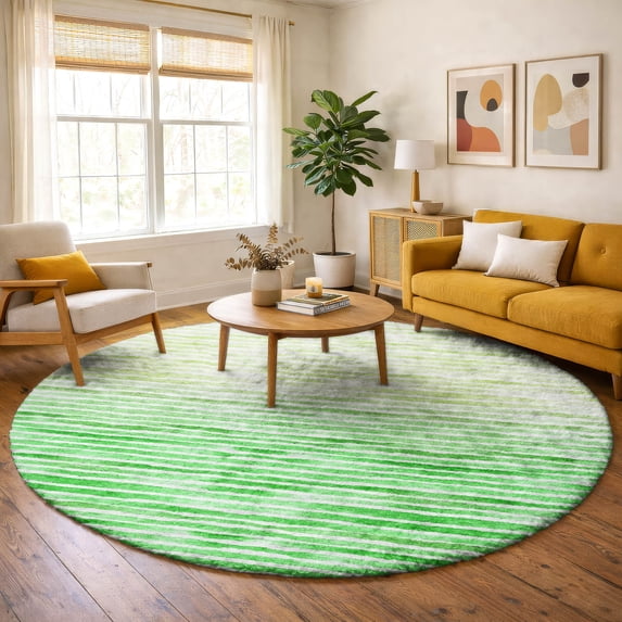 Addison Rugs Dream Shag Premium Machine Washable Transitional Stripes Green Round Rug, 8' x 8'