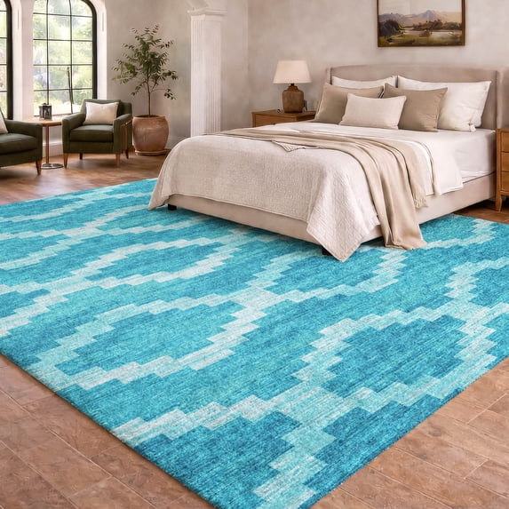 Addison Rugs Dream Shag Premium Machine Washable Transitional Tribal, Diamond Turquoise Rectangle Rug, 9' x 12'