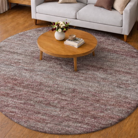 Addison Rugs Dream Shag Premium Machine Washable Transitional Horizontal Bars Burgundy Round Rug, 8' x 8'