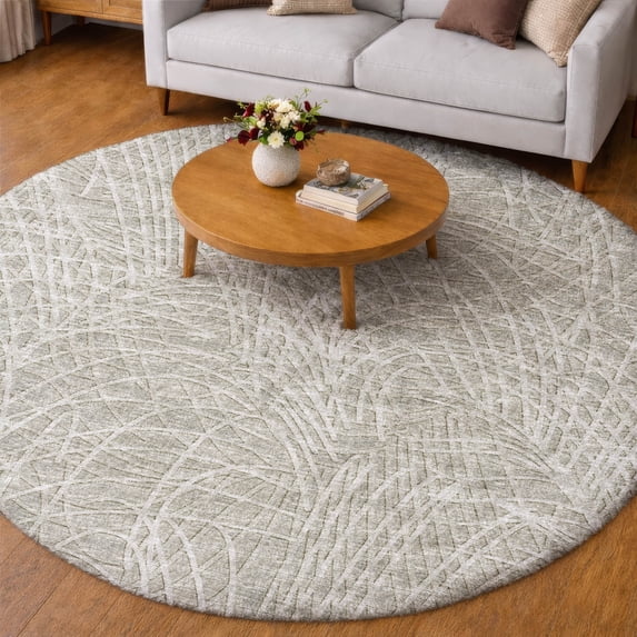 Addison Rugs Dream Shag Premium Machine Washable Transitional Whimsical Flowy Lines Beige Round Rug, 8' x 8'