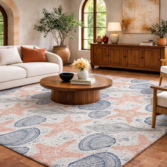 Addison Rugs Dream Shag Premium Machine Washable Transitional Shells Peach Rectangle Rug, 8' x 10'