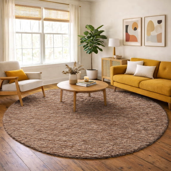 Addison Rugs Dream Shag Premium Machine Washable Transitional Stripes Paprika Round Rug, 8' x 8'
