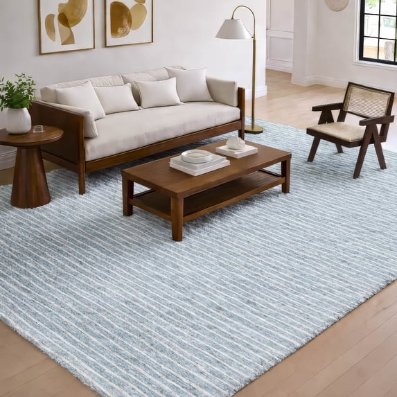 Addison Rugs Dream Shag Premium Machine Washable Transitional Stripes Sky Rectangle Rug, 8' x 10'
