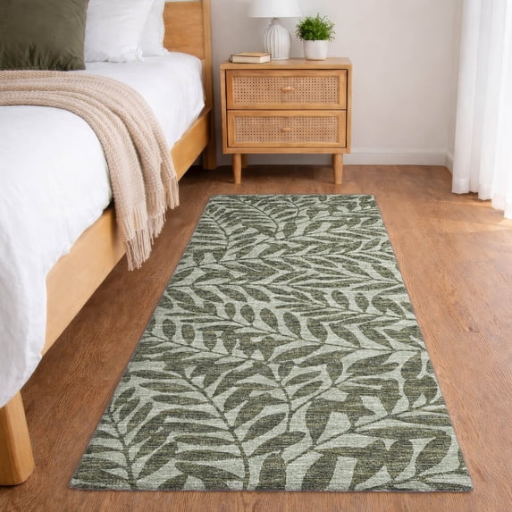 Addison Rugs Dream Shag Premium Machine Washable Transitional Tropical, Leaves, Botanical Green Runner Rug, 2'3" x 7'6"