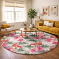 thumbnail image 1 of Addison Rugs Dream Shag Premium Machine Washable Transitional Leaves & Flamingos Pink Round Rug, 8' x 8', 1 of 8