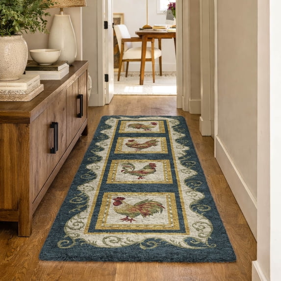 Addison Rugs Dream Shag Premium Machine Washable Transitional Rooster Panel Midnight Runner Rug, 2'3" x 7'6"