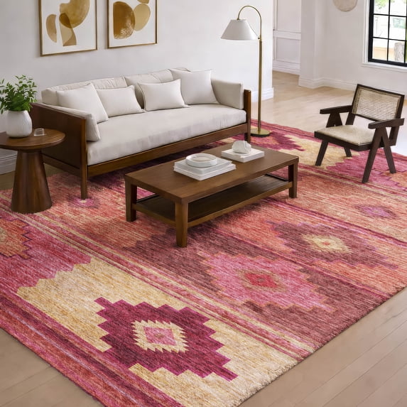 Addison Rugs Dream Shag Premium Machine Washable Transitional Aztec Pink Rectangle Rug, 5' x 7'6"