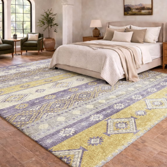 Addison Rugs Dream Shag Premium Machine Washable Transitional Tribal, Diamond Purple Rectangle Rug, 3' x 5'