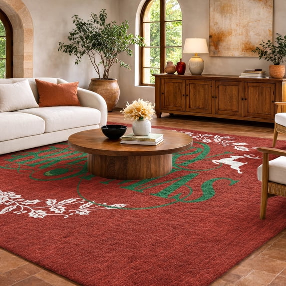 Addison Rugs Dream Shag Premium Machine Washable Transitional Wreath Ruby Rectangle Rug, 9' x 12'