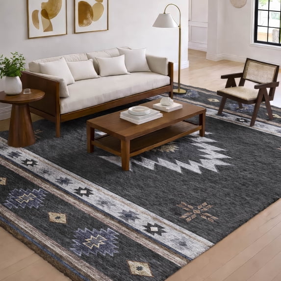Addison Rugs Dream Shag Premium Machine Washable Transitional Aztec Midnight Rectangle Rug, 9' x 12'