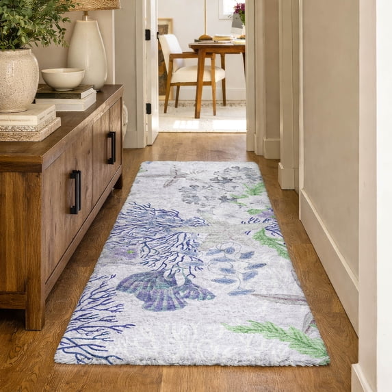 Addison Rugs Dream Shag Premium Machine Washable Transitional Coral Blue Runner Rug, 2'3" x 7'6"