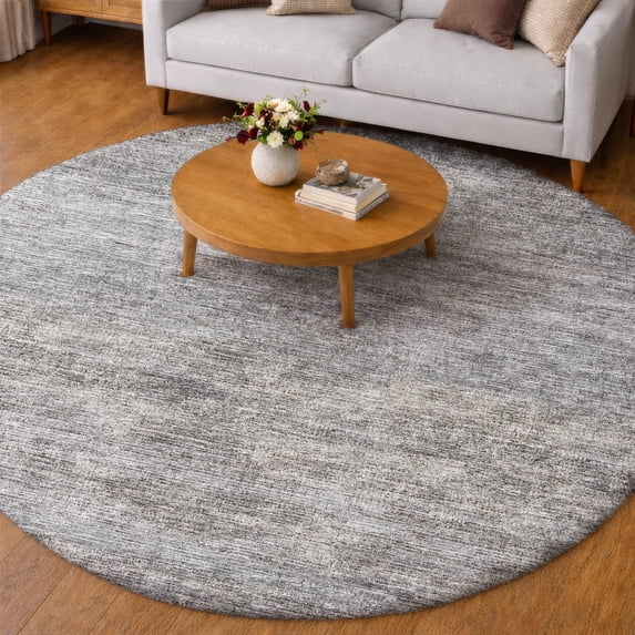 Addison Rugs Dream Shag Premium Machine Washable Transitional Horizontal Bars Silver Round Rug, 8' x 8'