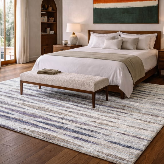 Addison Rugs Dream Shag Premium Machine Washable Transitional Textured Stripes Ocean Rectangle Rug, 9' x 12'