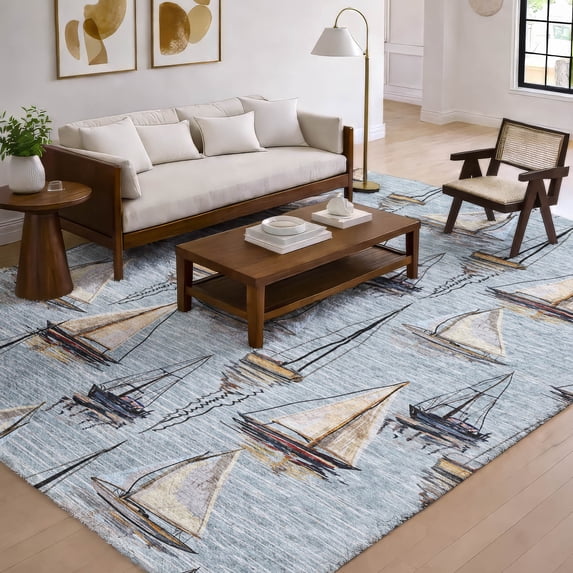 Addison Rugs Dream Shag Premium Machine Washable Transitional Sailboat Sky Rectangle Rug, 3' x 5'