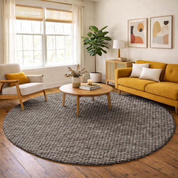 Addison Rugs Dream Shag Premium Machine Washable Transitional Houndstooth Chocolate Round Rug, 8' x 8'