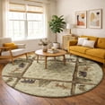 thumbnail image 1 of Addison Rugs Dream Shag Premium Machine Washable Transitional Pinecones Khaki Round Rug, 8' x 8', 1 of 8