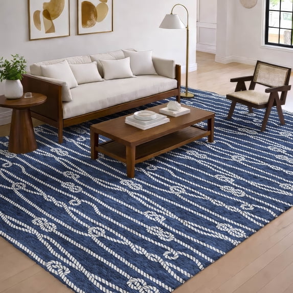 Addison Rugs Dream Shag Premium Machine Washable Transitional Rope Navy Rectangle Rug, 8' x 10'