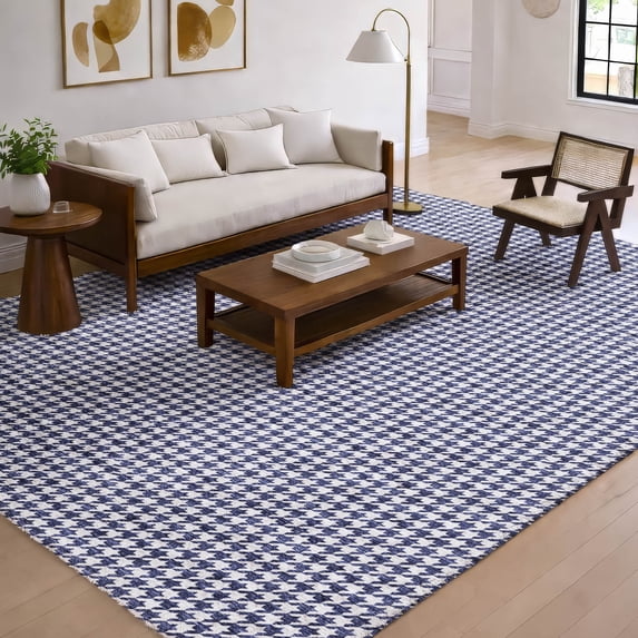Addison Rugs Dream Shag Premium Machine Washable Transitional Houndstooth Navy Rectangle Rug, 8' x 10'