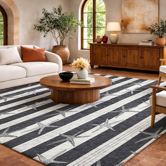 Addison Rugs Dream Shag Premium Machine Washable Transitional Starfish Midnight Rectangle Rug, 5' x 7'6"