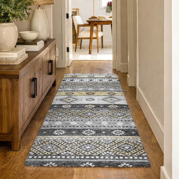 Addison Rugs Dream Shag Premium Machine Washable Transitional Tribal, Diamond Gray Runner Rug, 2'3" x 7'6"