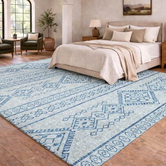 Addison Rugs Dream Shag Premium Machine Washable Transitional Tribal, Diamond Blue Rectangle Rug, 3' x 5'