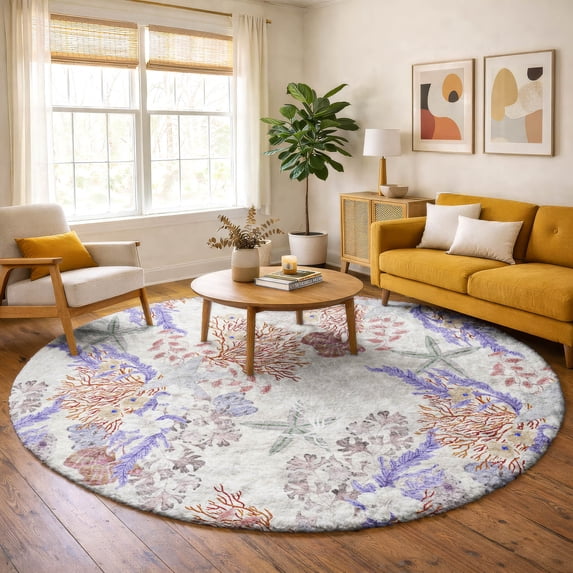 Addison Rugs Dream Shag Premium Machine Washable Transitional Coral Spice Round Rug, 8' x 8'